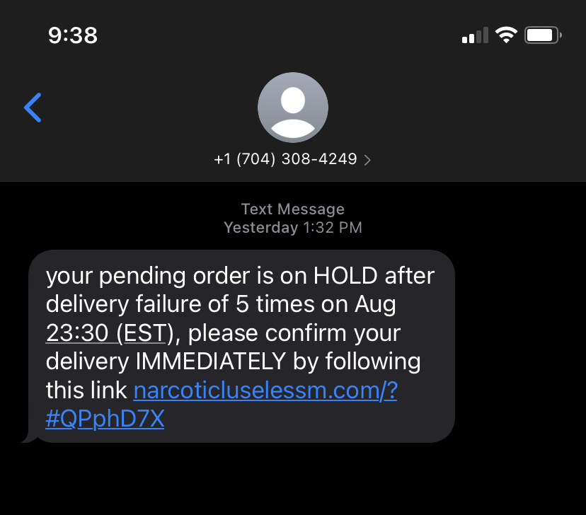 pending order text message scam