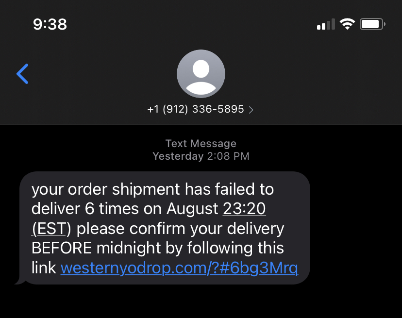 order shipment text order scam