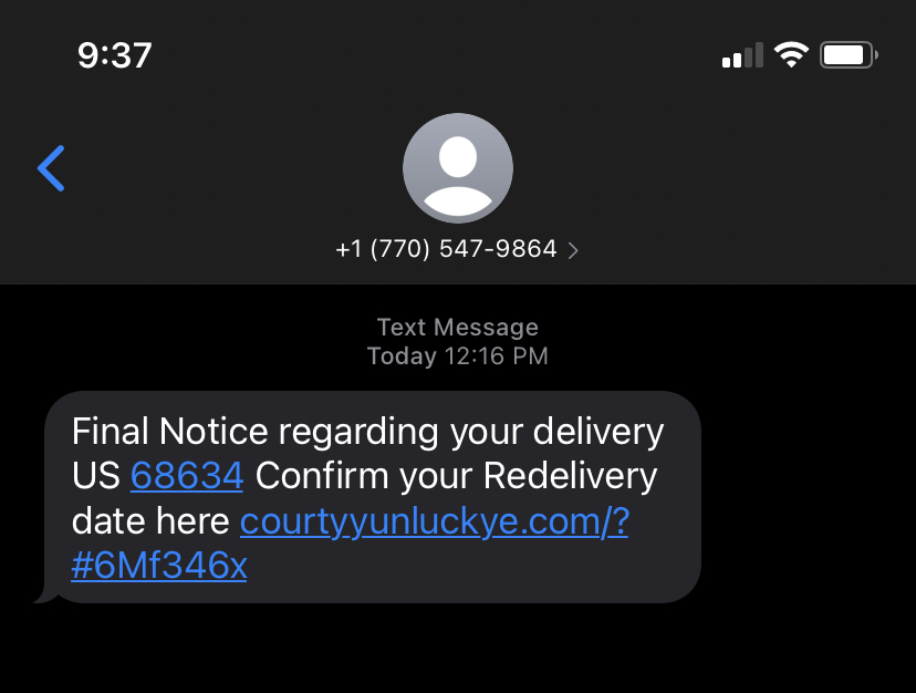 redelivery text message scam