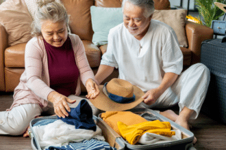 senior couple packing