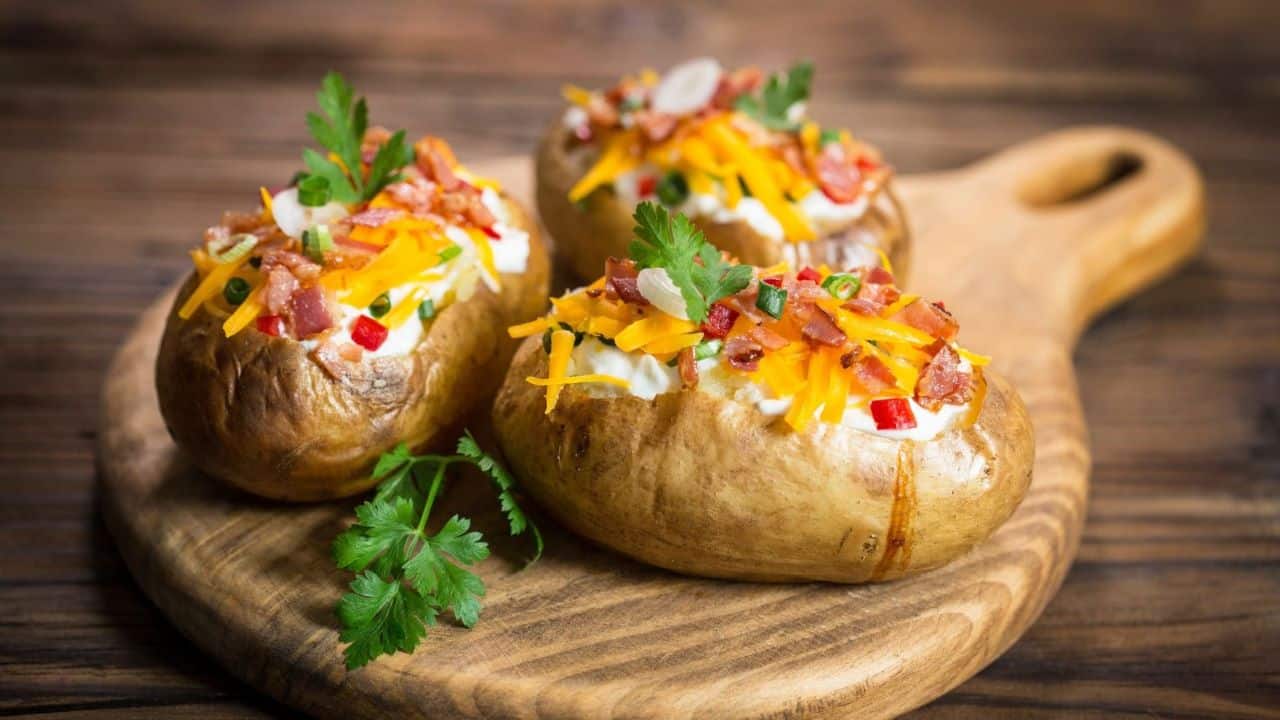 Baked potatoes with cheese and bacon