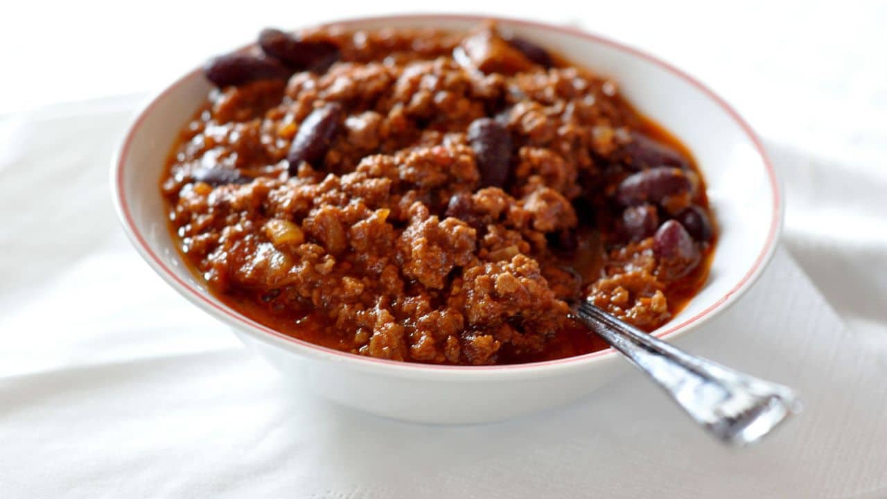 Bowl of chili with beans