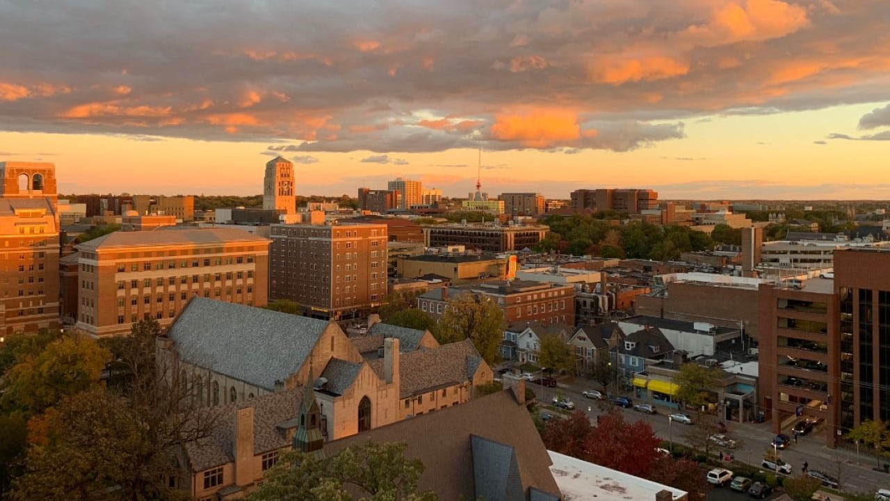 Downtown Ann Arbor as seen from E Huron St