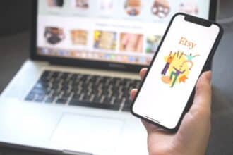 Woman shopping on Etsy online shop