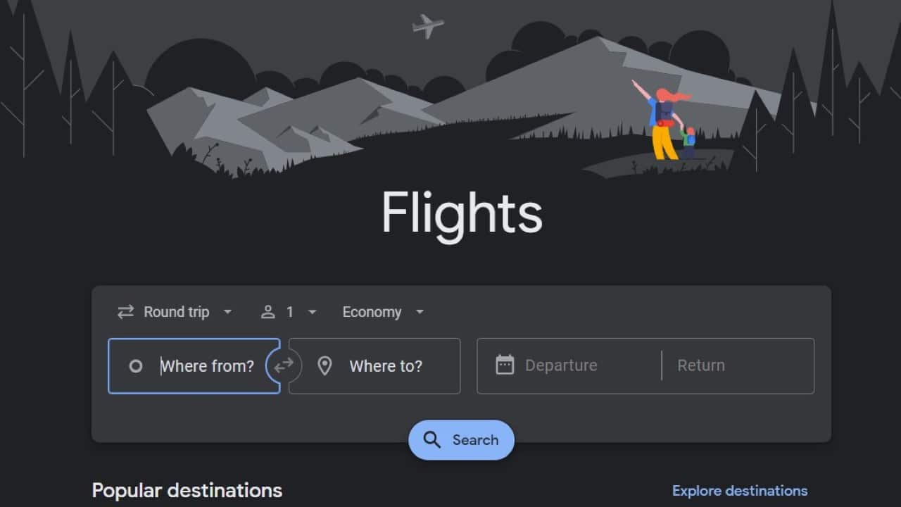 image showing a Google search for flights