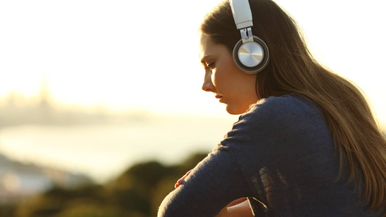 lonely young woman with headphones