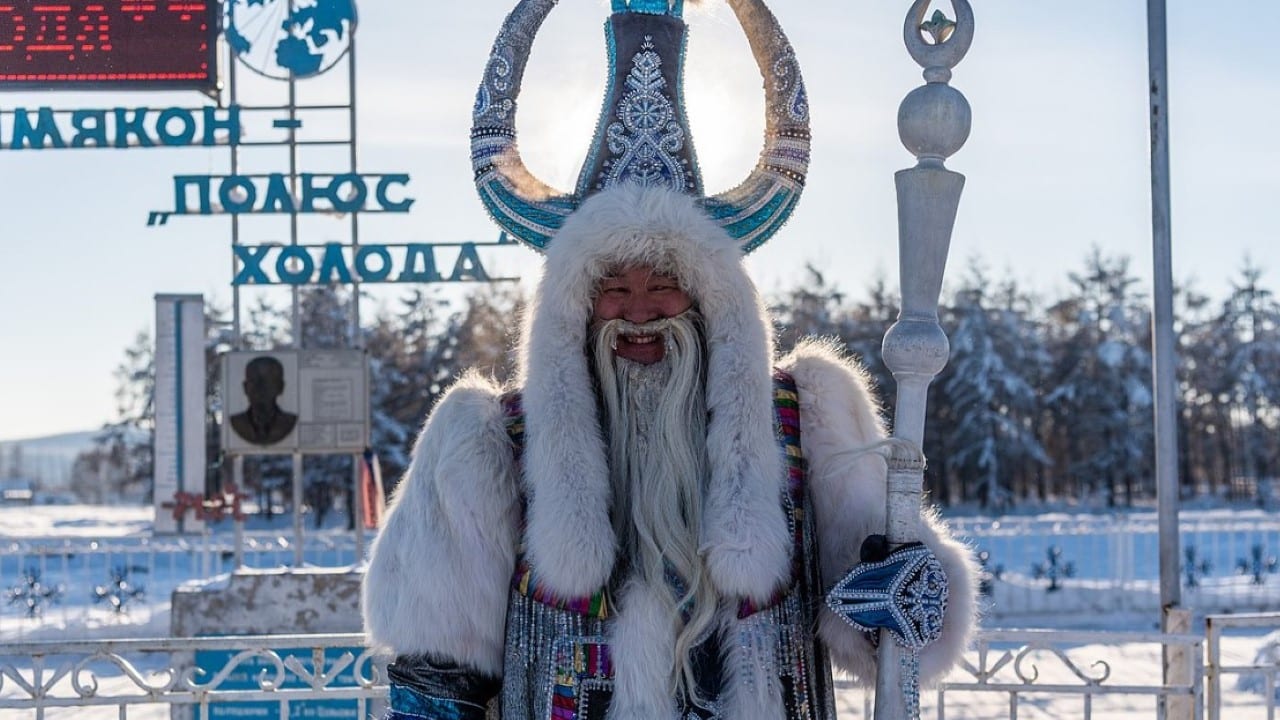 A man dressed as Chyskhaan, the spirit of cold in Yakut mythology.