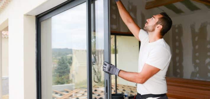 Man fixing a sliding door.