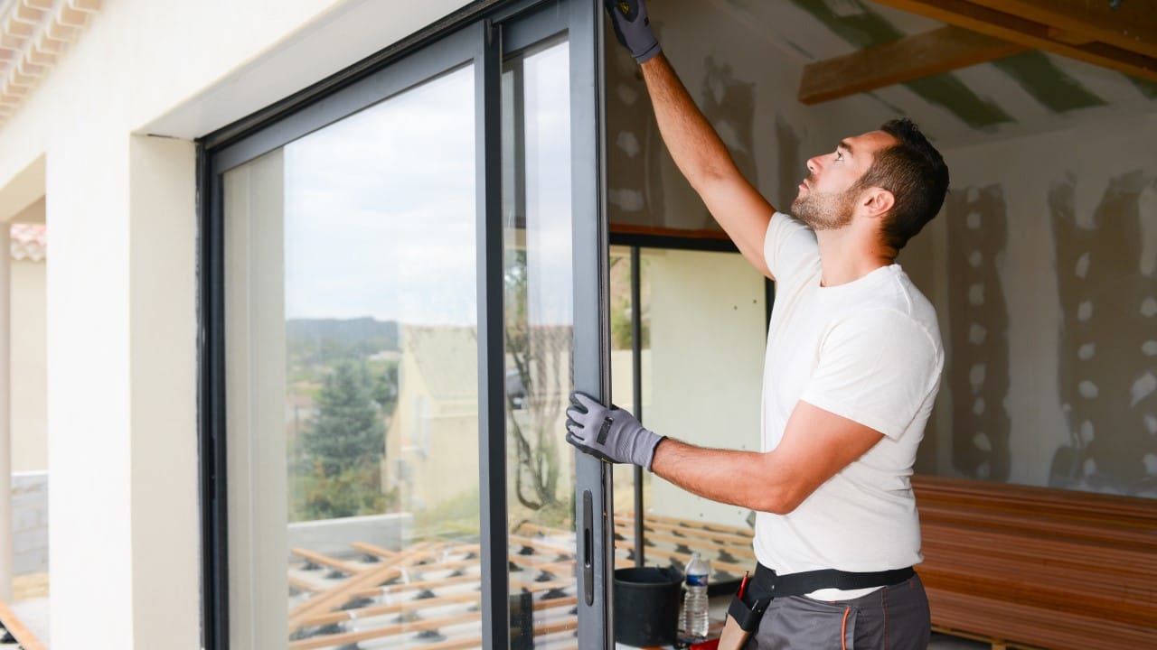 Man fixing a sliding door.