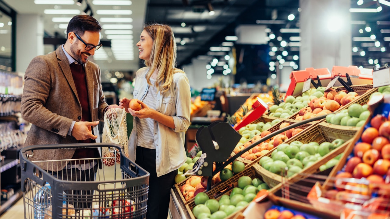 Shopping for fruit and vegetables.