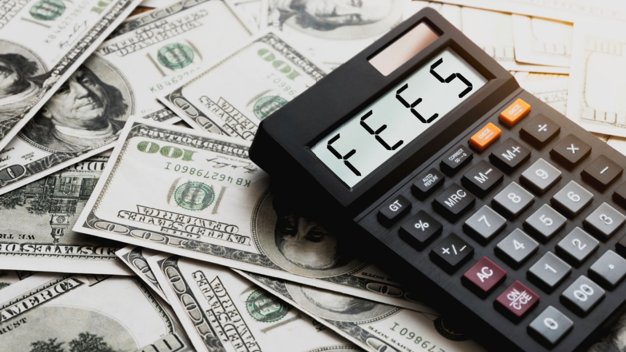 Calculator displaying "fees."