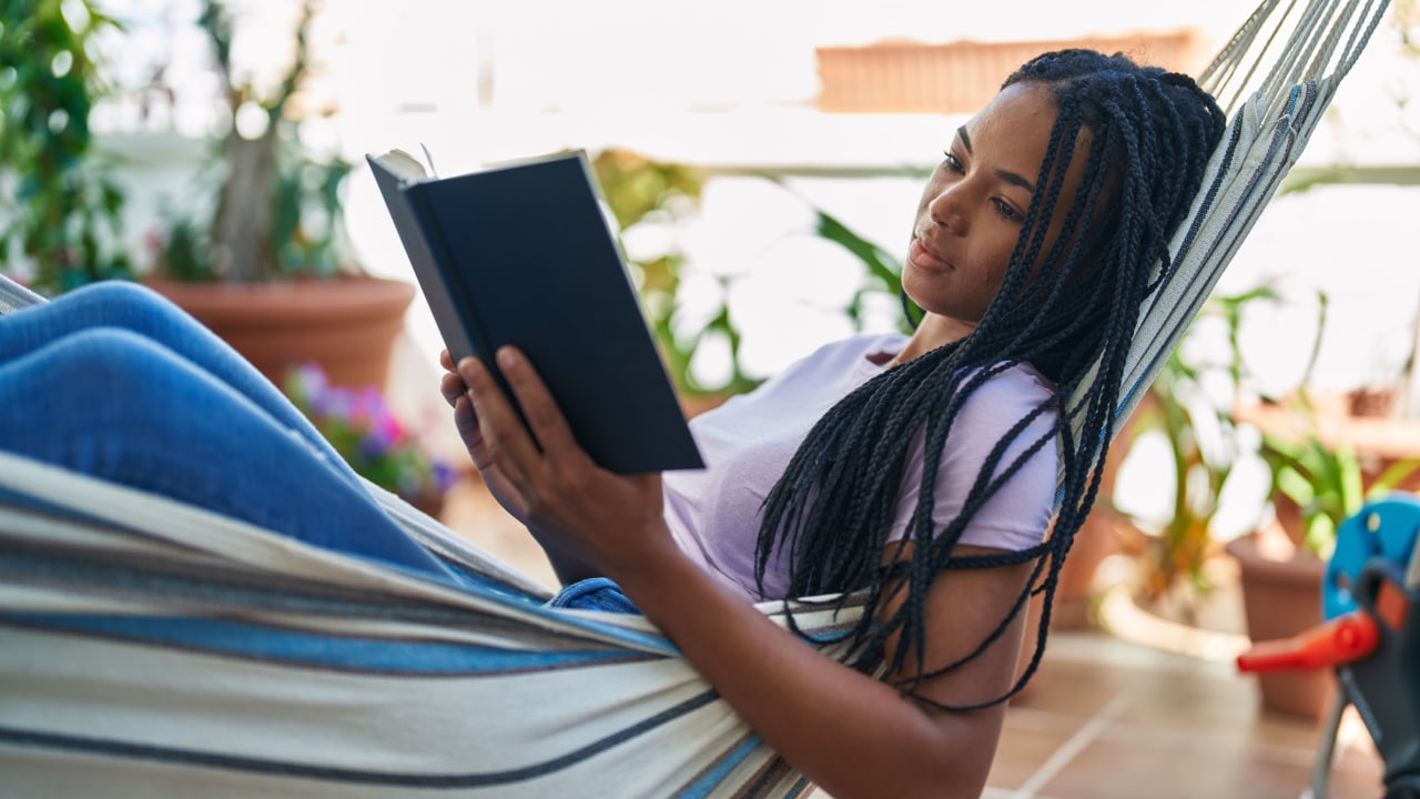 Woman reading outdoors