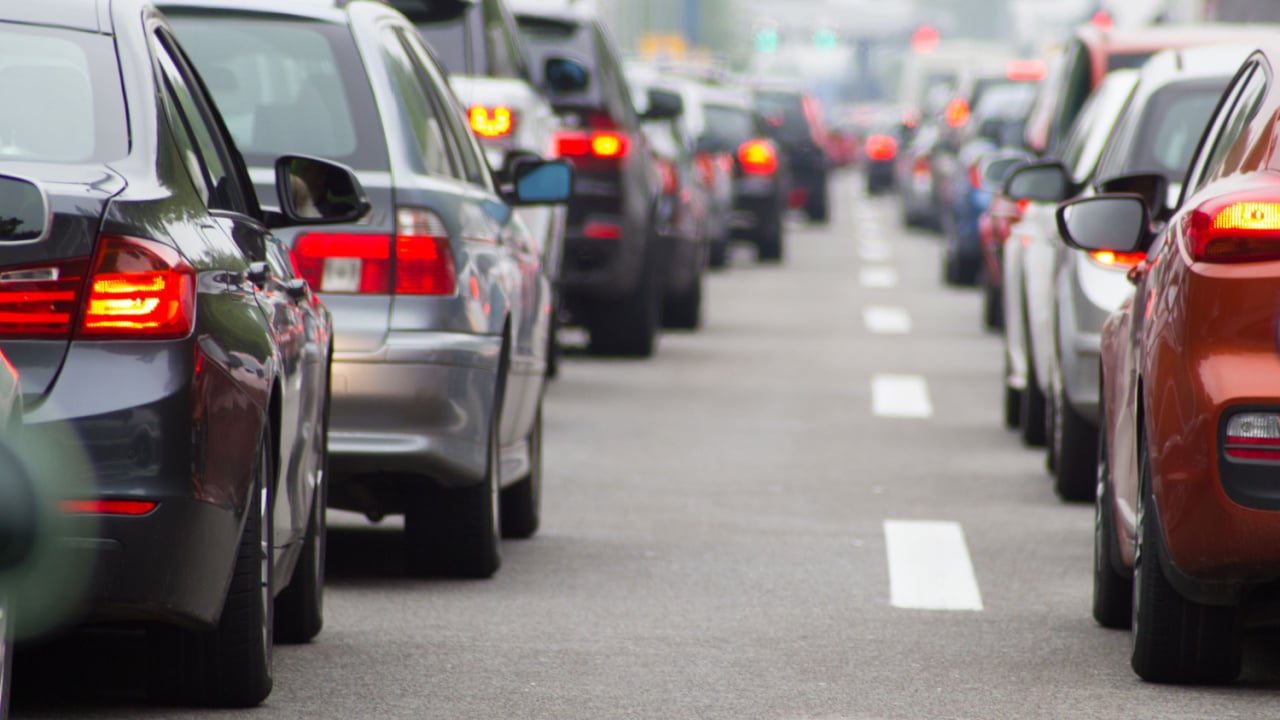 Cars stuck in traffic jam