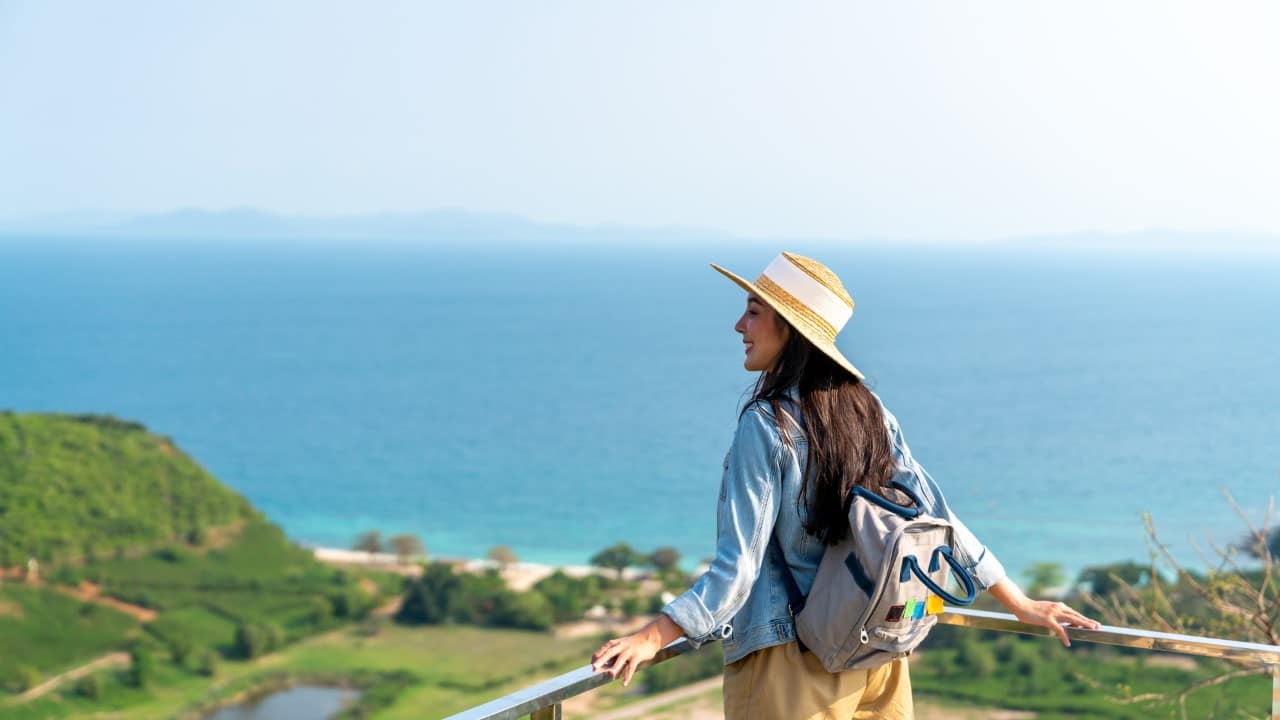 Traveler overlooking the ocean.