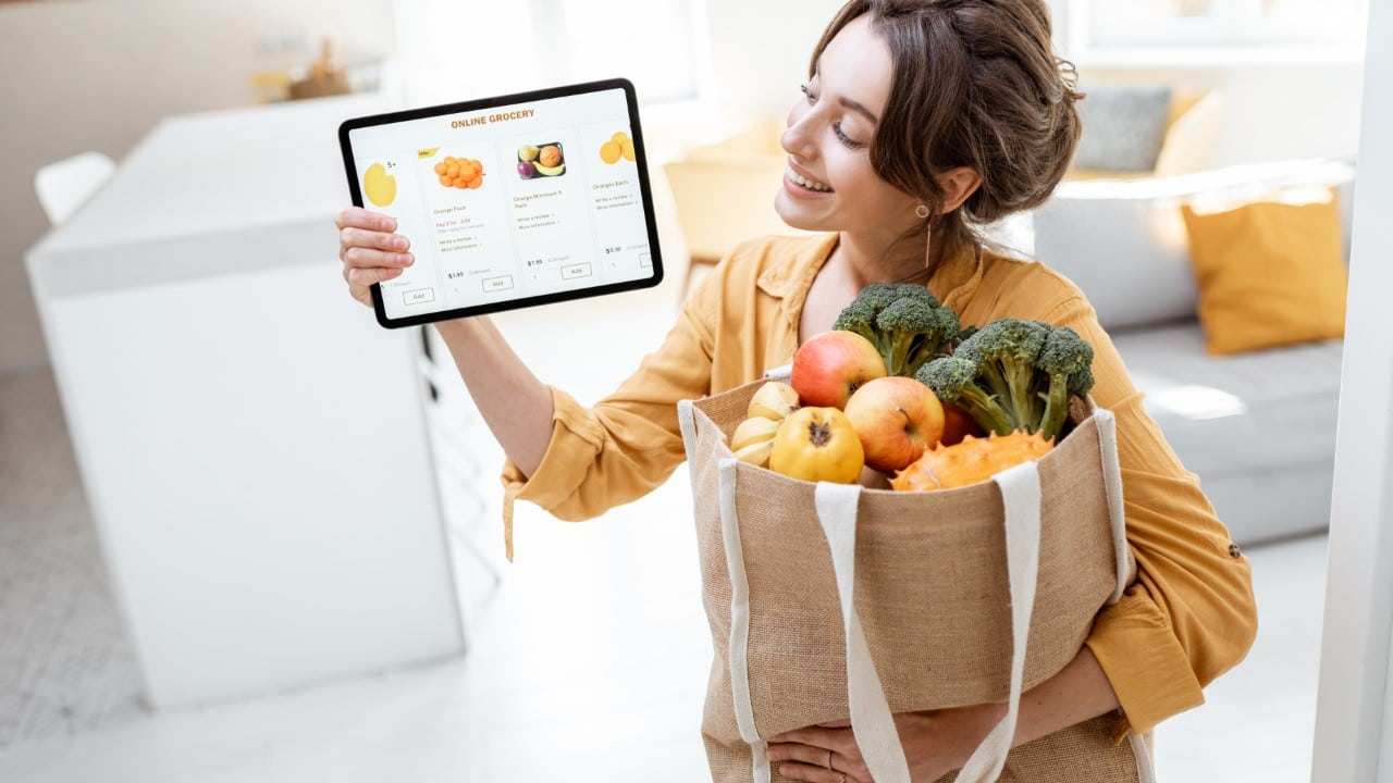 Woman ordering groceries online