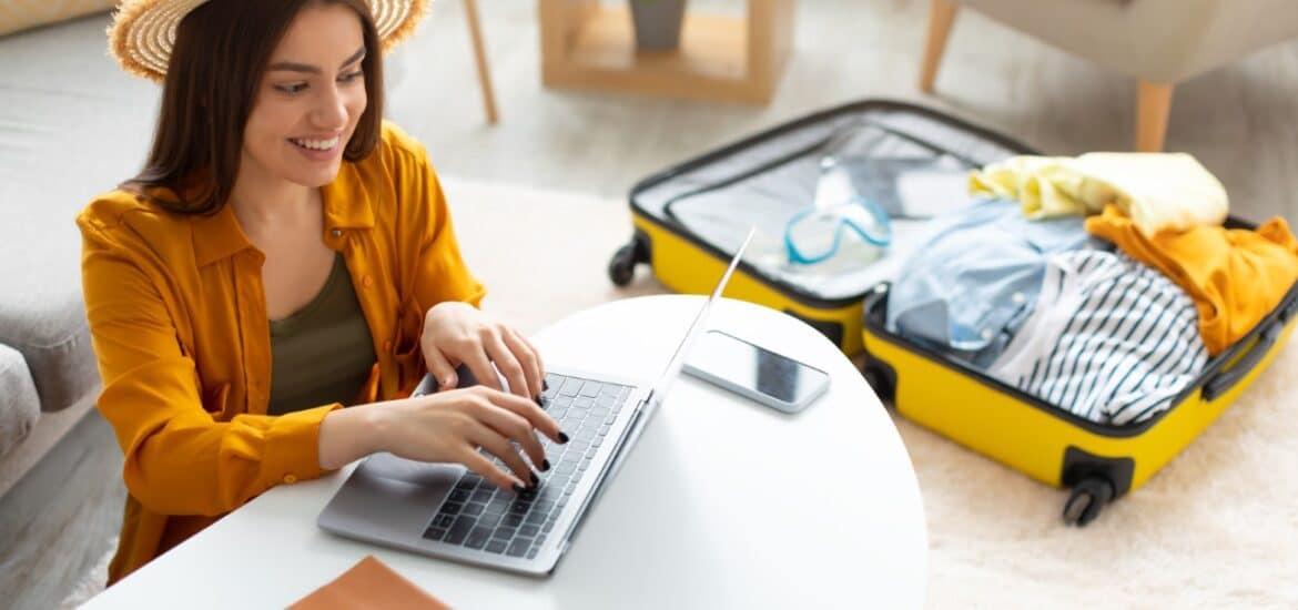 Woman booking travel tickets