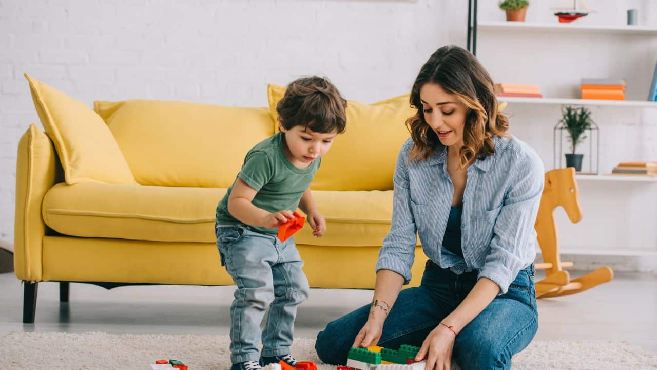 playing with Lego blocks