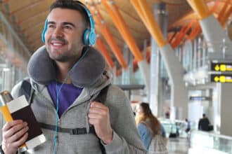 Young traveler ready for an adventure at the airport