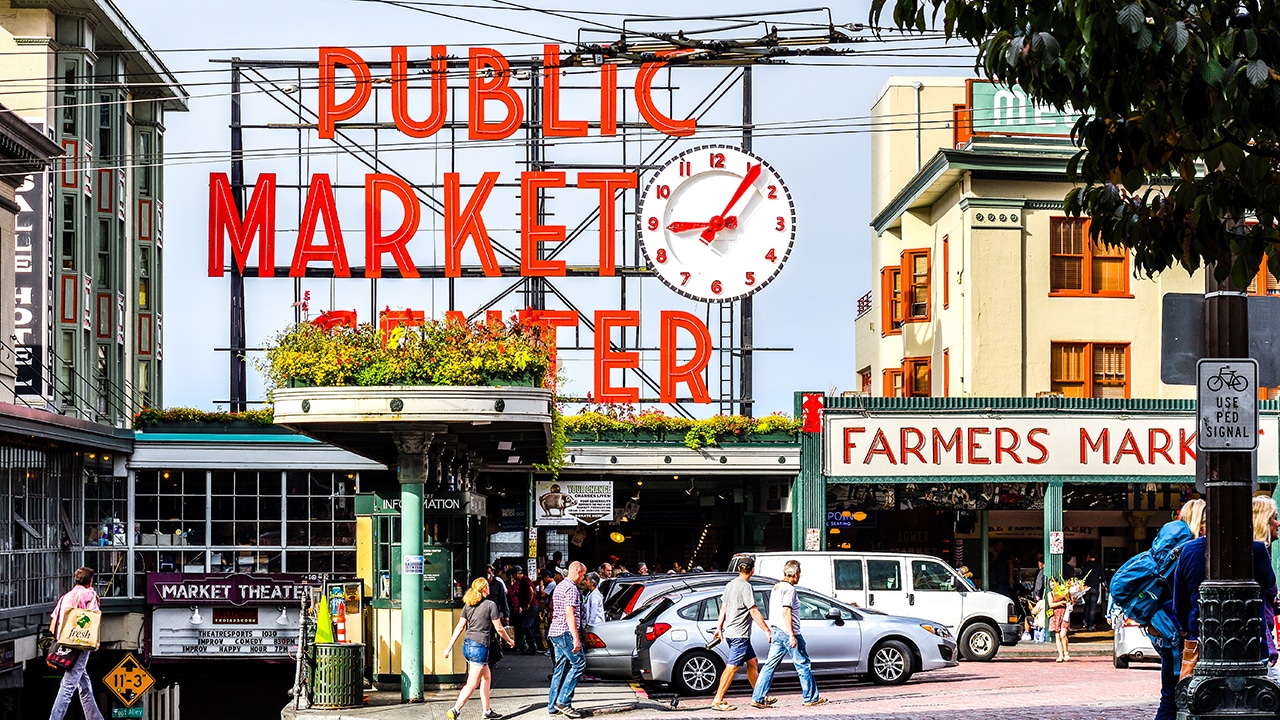 Seattle open market, Public Market sign, farmers market area