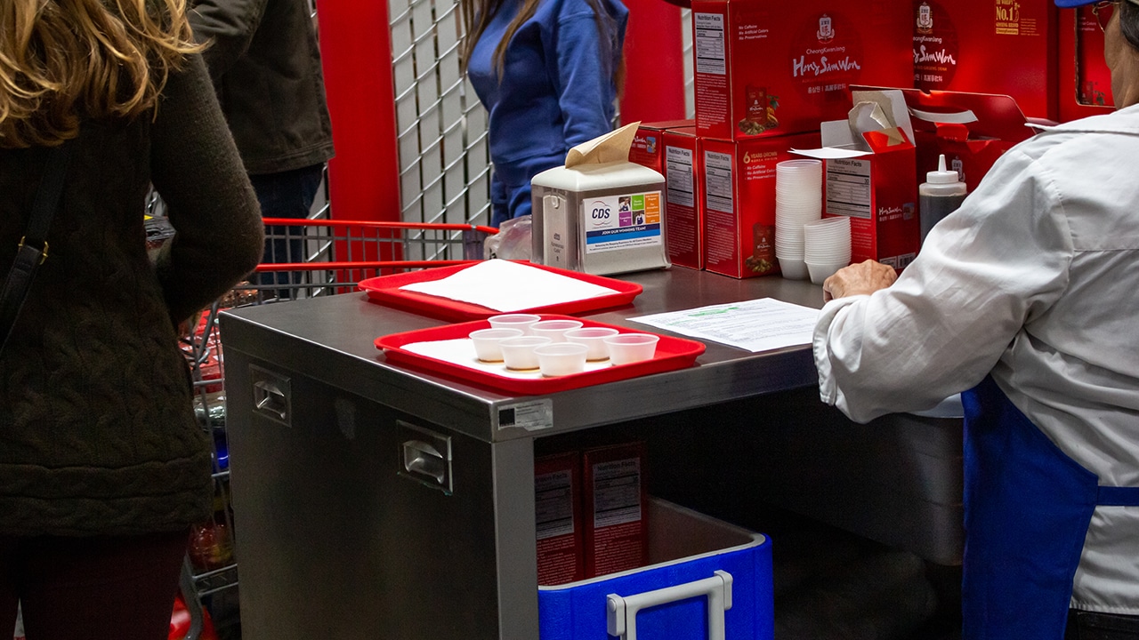 sampling station at local grocery