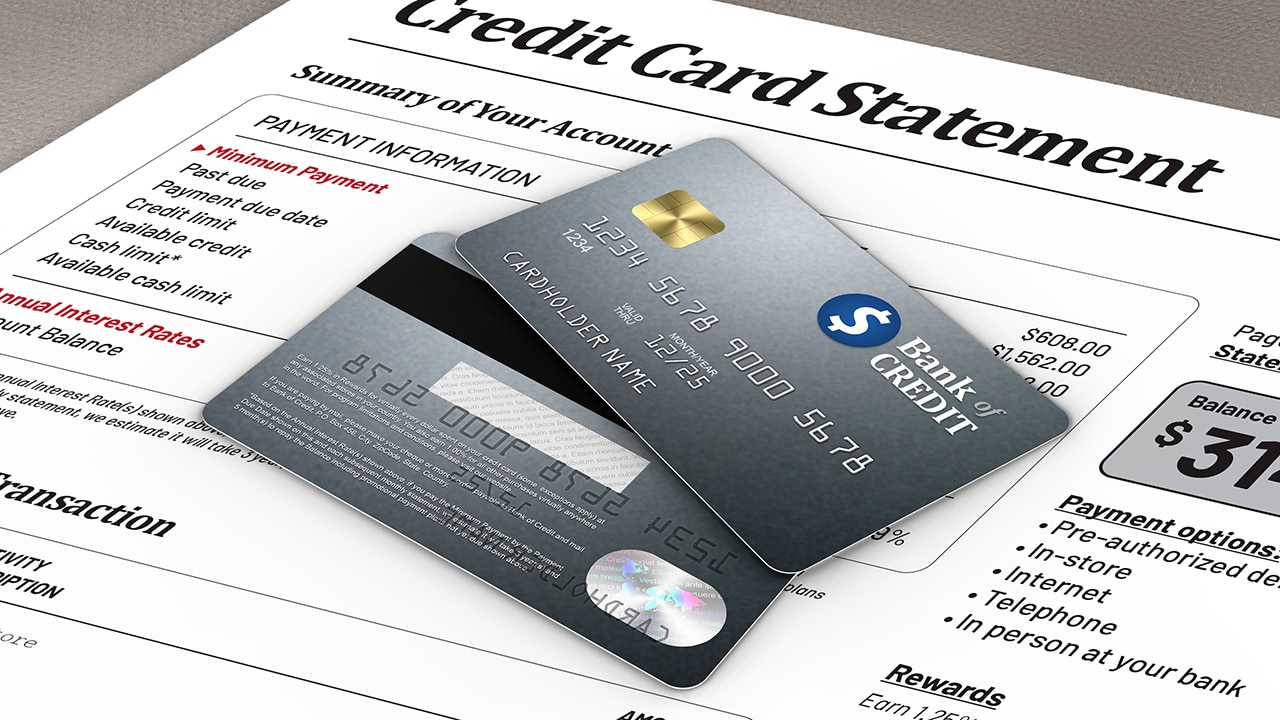 Credit cards on top of statement