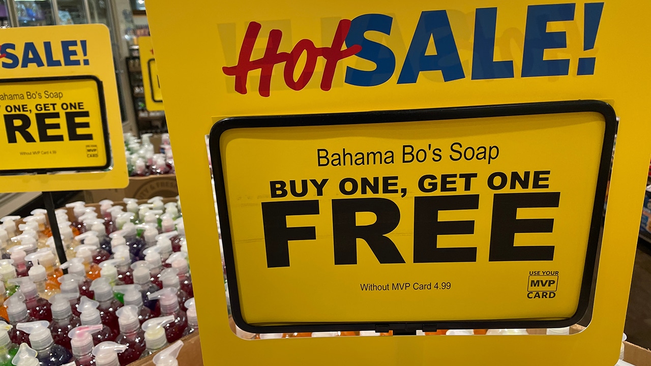Buy one get one free sign at grocery