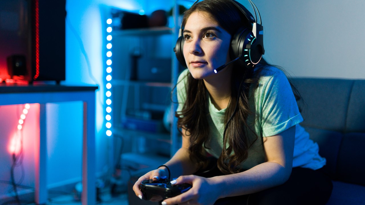 young woman video gaming