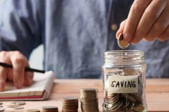 Savings Jar with Coins