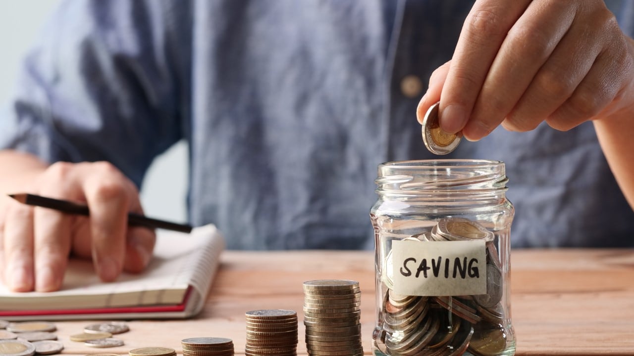 Savings Jar with Coins