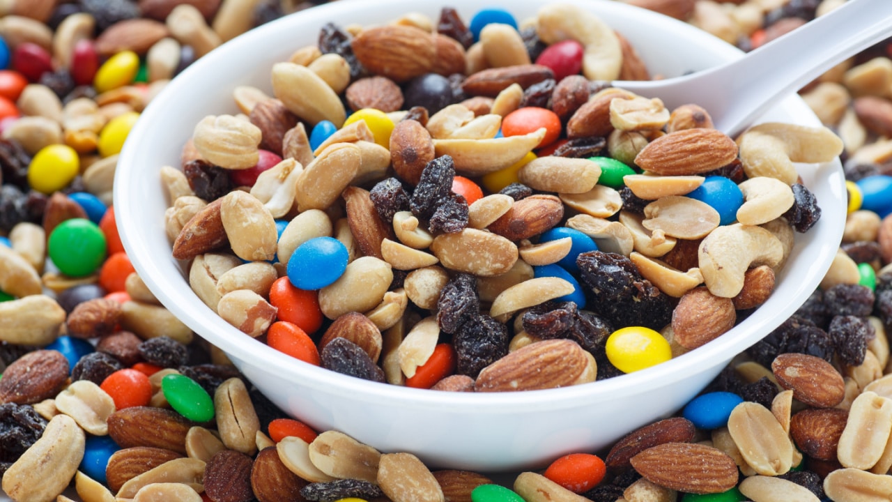 Bowl of trail mix.