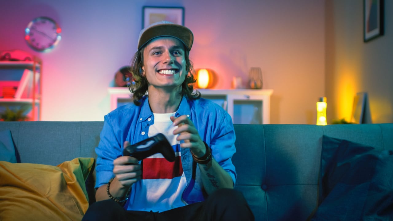 Man playing video games.