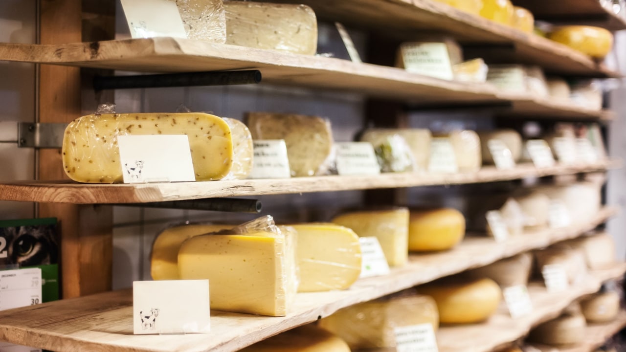 Variety of Artisan cheese on display