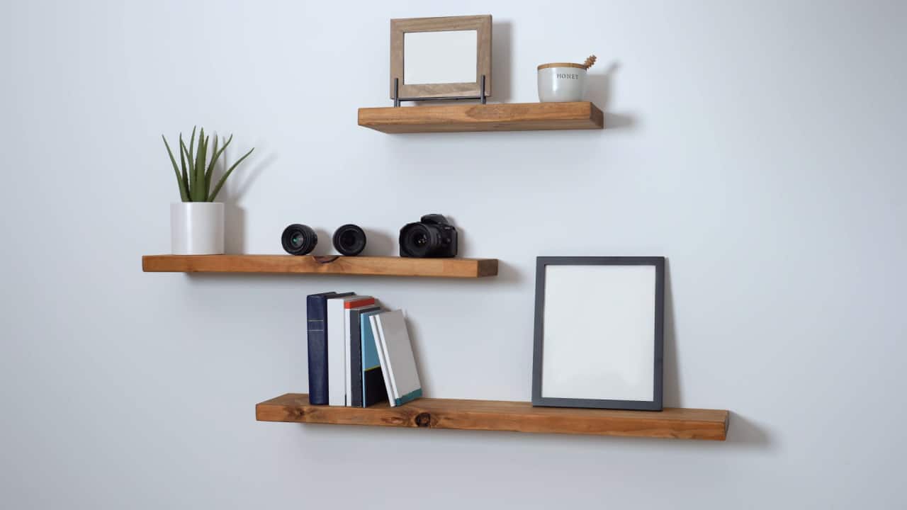 staggered floating shelves