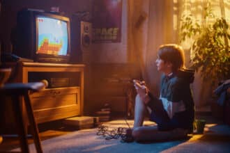 Boy playing video games.