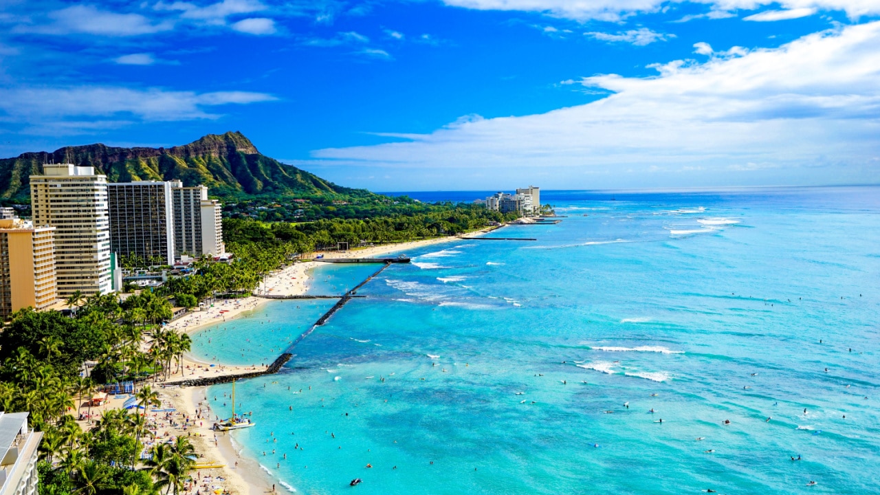 Waikiki Beach and Diamond Head, Honolulu, Oahu Island, Hawaii