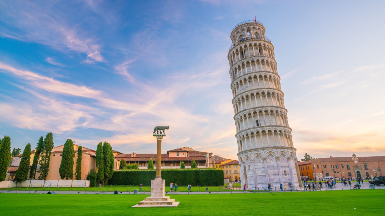 The Leaning Tower in a sunny day in Pisa, Italy.