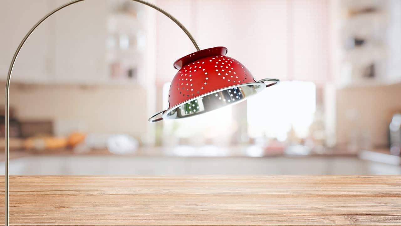 image of a colender lampshade in a kitchen